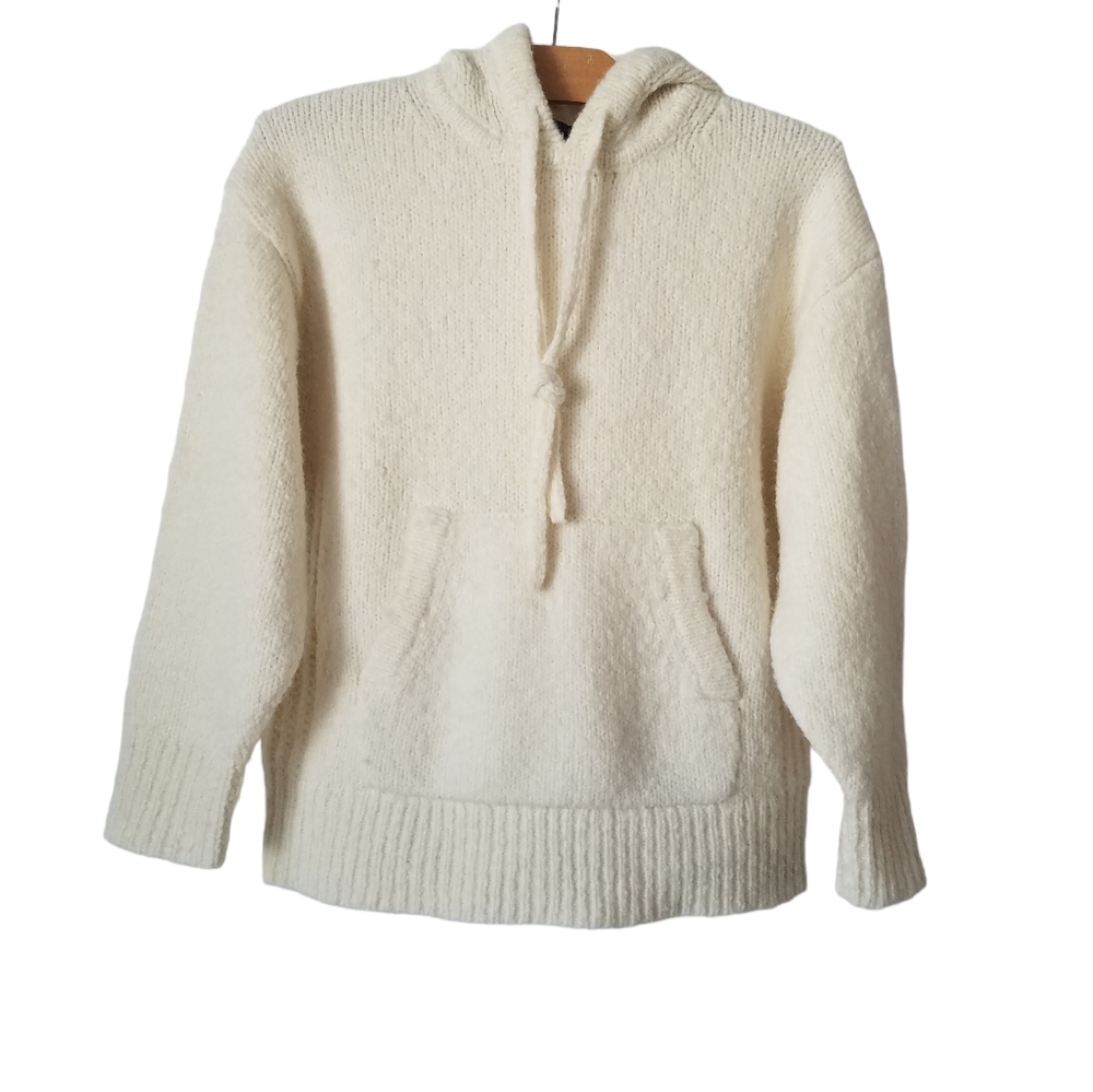 J.Crew Womens XXS Alpaca Wool Blend Sweater Chunky Knit Pullover Hooded offwhite